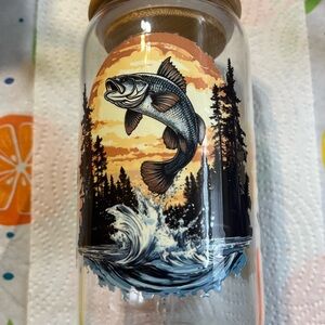 Fish Design Glass Jar with Wooden Lid